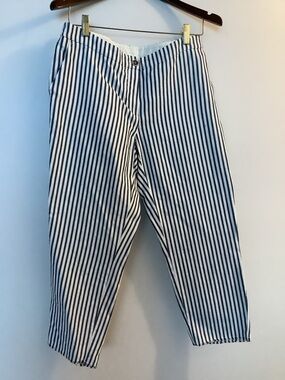 Luisa Cerano Blue White Striped Cropped Pants Raw Hem Capri
